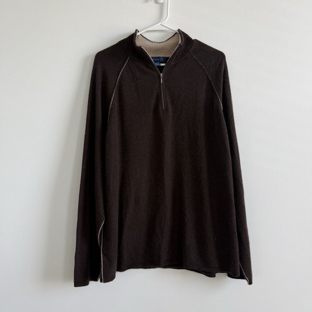 Brookmore Men’s 100% Cashmere Quarter Zip Pullover Sweater Brown Luxury Sz XL